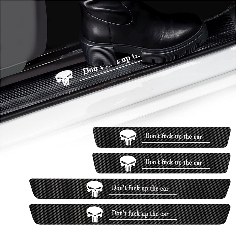 NHHC 4Pcs Car Door Sill Protector,Sport Carbon Fiber Threshold Anti-Scratch Sticker Door Edge Protection Decorate,Auto Interior Accessories Self-Adhesive Anti-Scratch (Carbon Fibre) Sporting Goods > Outdoor Recreation > Winter Sports & Activities NHHC Skull-Don't fuck up the car  