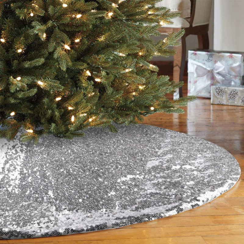Sequin Christmas Tree Skirt 24/30/36/48 Inches Sparkly Small Tree Skirt Glitter Christmas Tree Ornaments for Holiday Party Decor Home & Garden > Decor > Seasonal & Holiday Decorations > Christmas Tree Skirts 704352458 48" Silver 