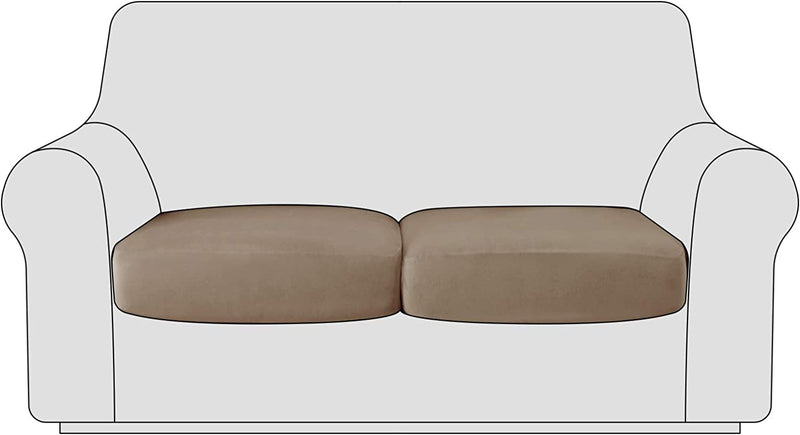 Maxmill Velvet Stretch Sofa Cushion Covers Plush Couch Cushion Slipcover for Armchair Loveseat Sofa Individual Cushion Cover Sofa Seat Protector with Elastic Hem Washable, 2 Pieces Pack, Brown Home & Garden > Decor > Chair & Sofa Cushions Maxmill Interior Camel 2 