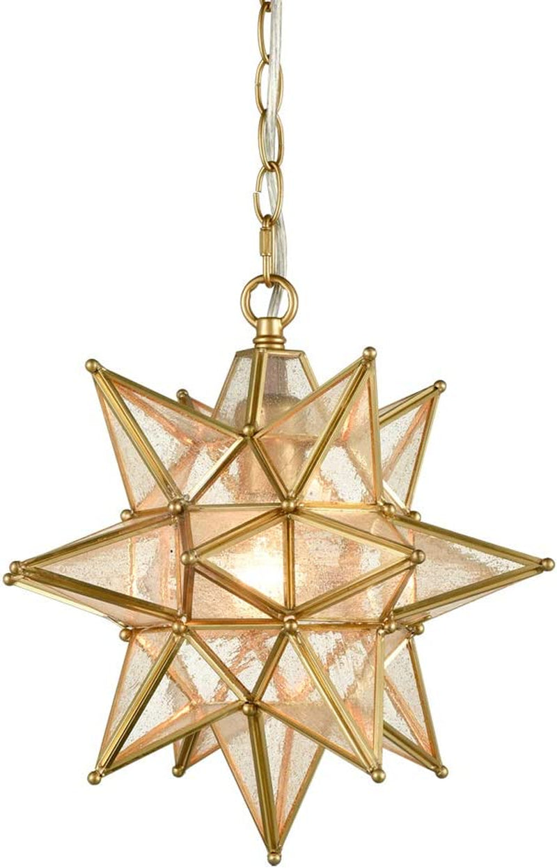 AXILAND Seeded Glass Moravian Star Light Brass Pendant Lighting 13 Inches Home & Garden > Lighting > Lighting Fixtures AXILAND Gold 13Inches 