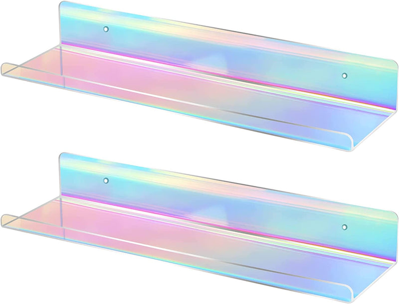 Clear Floating Shelves 2 Pack, 36” Extra Thick Acrylic Shelves, Clear Wall Shelves for Wall for Home, Kitchen, Bathroom Furniture > Shelving > Wall Shelves & Ledges JUOIFIP Iridescent 15'' 2Pack  