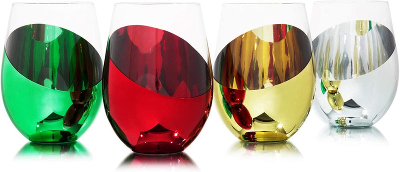 Mygift Christmas Modern Multicolored Holiday Stemless Wine Glasses Drinkware Set, Set of 4 Home & Garden > Kitchen & Dining > Tableware > Drinkware MyGift   