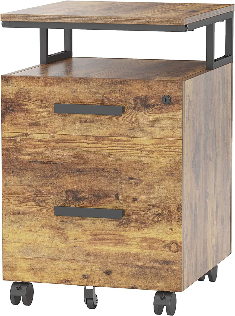 FEZIBO File Cabinet with Lock for Home Office, 2-Drawer Rolling Filing Cabinet, under Desk Home Office File Cabinet for A4, Letter Size, Printer Stand, Wooden Storage Cabinet, Rustic Brown Home & Garden > Household Supplies > Storage & Organization FEZIBO Rustic Brown  