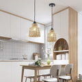 Xsdetu Farmhouse Pendant Light in Wood and Metal Cage, Rustic White Wood Pendant Light with Glass, Adjustable Glass Hanging Light Fixtures, Mini Pendant Lighting for Kitchen Island, Foyer, Hallway Home & Garden > Lighting > Lighting Fixtures XSDeTu Hemp Rope-2 Pcak  