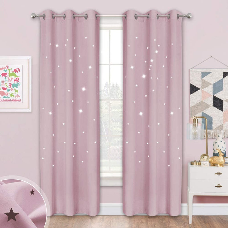NICETOWN Magic Starry Window Drapes - Laser Cutting Stars Nap Time Blackout Window Curtains for Children'S Room, Nursery, Themed Home, Space-Lovers Decor (W42 X L63 Inches, 2 Pack, Black) Home & Garden > Decor > Window Treatments > Curtains & Drapes NICETOWN Baby Pink W42 x L84 