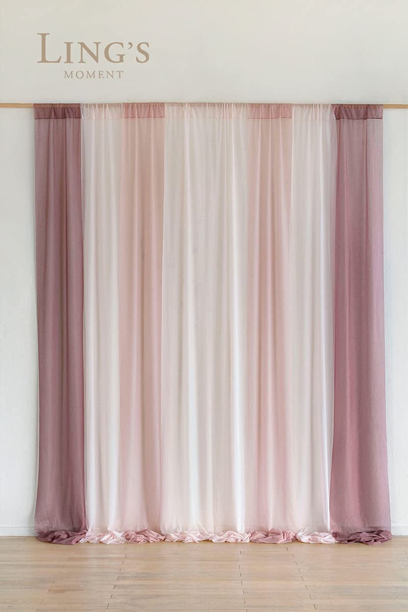 Ling'S Moment Ribbon Backdrop Curtains 50% Transparency 10Ft X 10Ft Chiffon like Fabric for Wedding Arch Ceremony Reception Decoration - Chic Dusty Rose