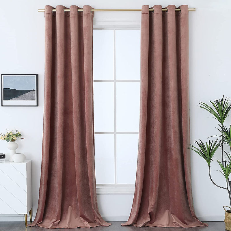 Timeper Burgundy Red Velvet Curtains for Theater - Home Décor Red Blackout Curtains Grommet Thermal Insulated Short Drapes for Studio / Master Bedroom, W52 X L63, 2 Panels Home & Garden > Decor > Window Treatments > Curtains & Drapes Timeper Wild Rose W52 x L120 