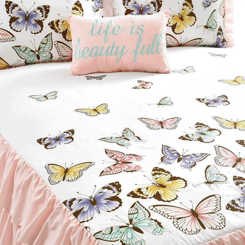 Lush Decor Pink Flutter Butterfly 4-Piece Bedspread Set, Cute Comforter (Full) Home & Garden > Linens & Bedding > Bedding > Quilts & Comforters Triangle Home Fashions   