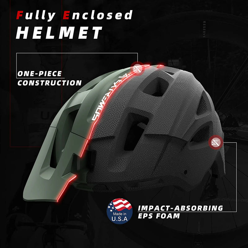 Extremus Aerolander Mountain Bike Helmet, Certified Bike Helmets for Adults Men Women, One-Piece Construction Road Cycling Helmet, MTB Lightweight Bicycle Helmet with Visor & Safety Rear Light Sporting Goods > Outdoor Recreation > Cycling > Cycling Apparel & Accessories > Bicycle Helmets Extremus   