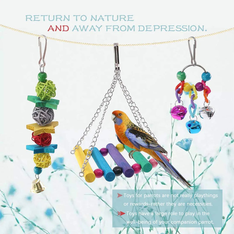 Hilitchi 6 Pcs Birds Toys Hanging Hammock Bell Swing Chewing Toys for Parrots, Parakeet, Conure, Cockatiel, Mynah, Love Birds Small Parakeet Cages Decorative Accessories Animals & Pet Supplies > Pet Supplies > Bird Supplies > Bird Toys Hilitchi   
