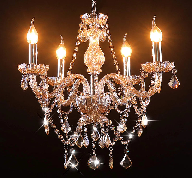 Hunggwun Cognac 8 Lights K9 Crystal Chandelier Modern Luxurious Light Candle Pendant Lamp Ceiling Living Room Lighting for Dining Living Room Bedroom Hallway Entry 31X28 Inch Gifts (Cognac Color) Home & Garden > Lighting > Lighting Fixtures > Chandeliers HungGwun 4 arms  