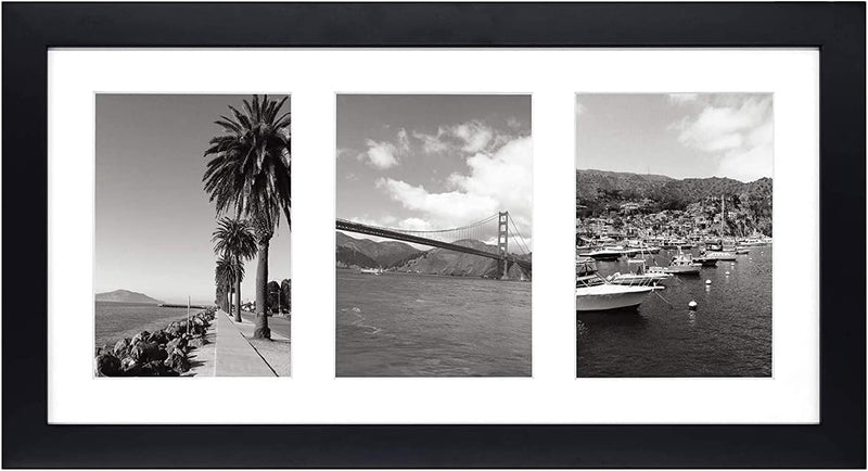 Golden State Art, 9X18 Black Wood Frame - White Mat for Three 5X7 Pictures - Sawtooth Hangers- Swivel Tabs - Wall Mounting - Landscape/Portrait - Real Glass - Collage Frame Home & Garden > Decor > Picture Frames Golden State Art Wood - Black With White Mat 1 Pack 