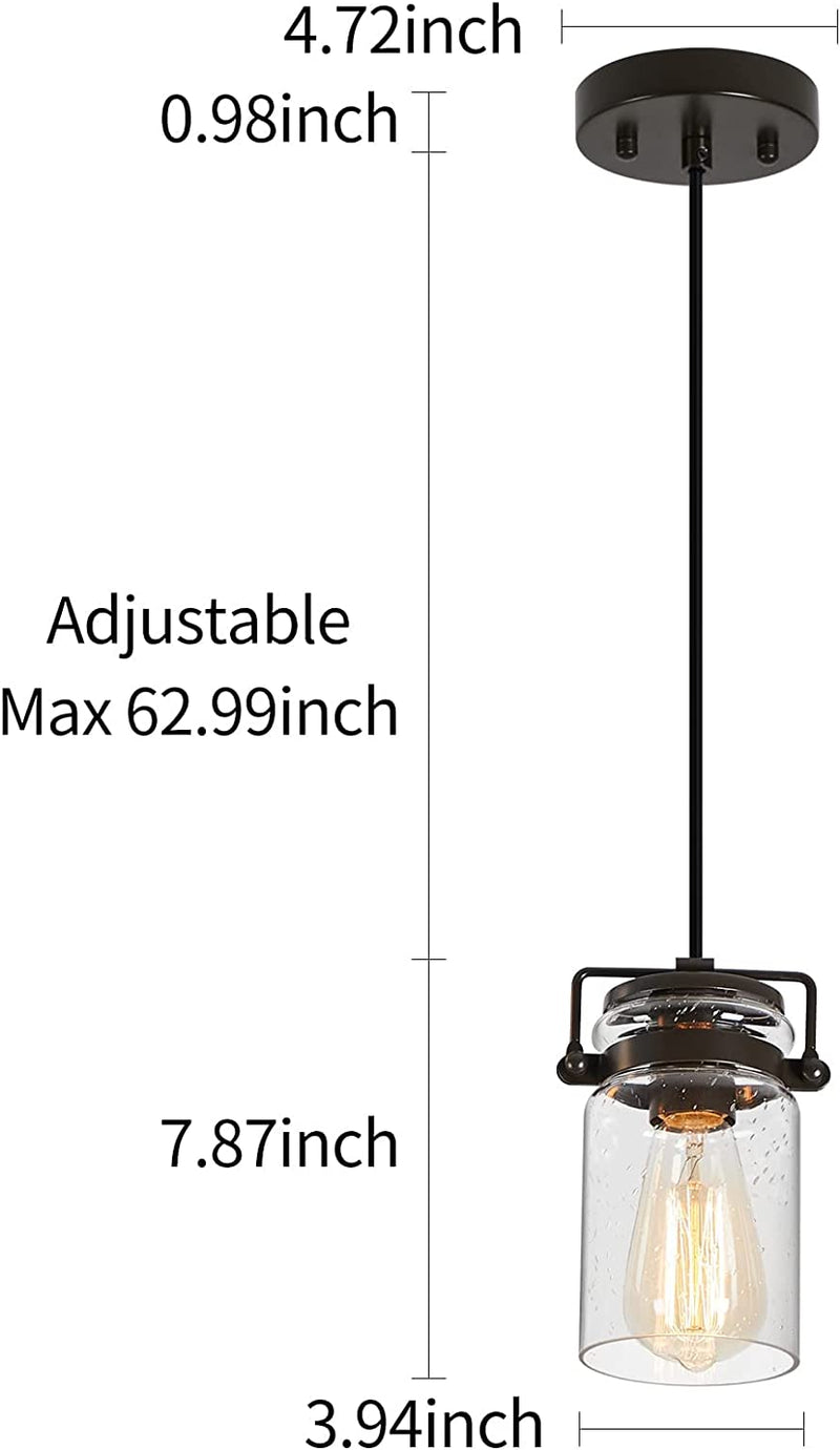 Foucasal Industrial Pendant Light with Clear Seeded Glass Shade, Mini Ceiling Light Fixture, Farmhouse Pendant Lighting for Kitchen Island Dining Room Bedroom Living Room, Black Metal Finish Home & Garden > Lighting > Lighting Fixtures foucasal   