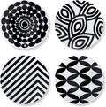 French Bull Assorted Plates - 4 Piece Set - 9 Inch Melamine Salad Plates Set of 4 - Melamine Dinnerware for Indoor and Outdoor - Assorted Black and White Home & Garden > Kitchen & Dining > Tableware > Dinnerware French Bull Assorted Black and White 11" Dinner Plates 