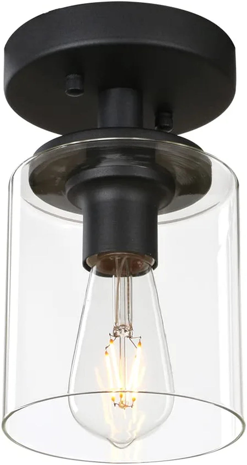 Pathson Industrial Ceiling Light Fixture with Glass Shade, 1-Light Flush Mounted Pendant Lighting Chandelier for Hallway Loft Kitchen Bar Close to Ceiling