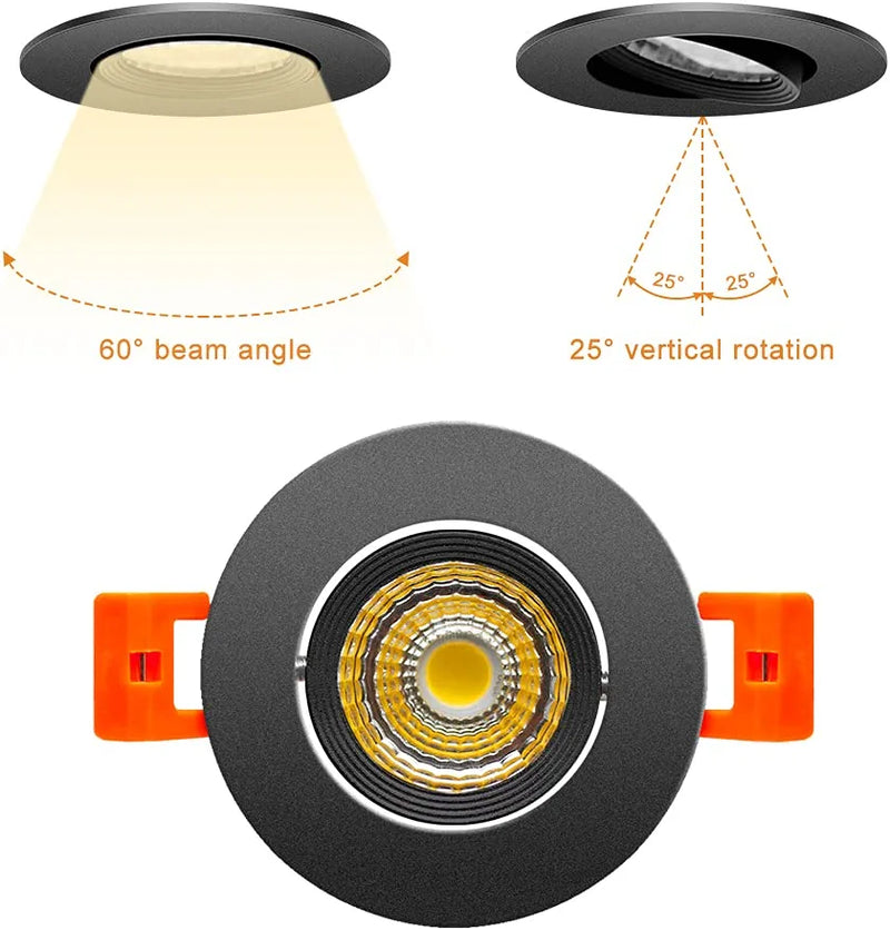 2Inch LED Recessed Ceiling Light, 3W Dimmable LED Downlight, Warm White 3000K-3500K, 60 Beam Angle Directional COB Recessed Lights with Driver, 25W Halogen Bulbs Equivalent for Ceiling Lighting, 6Pack Home & Garden > Lighting > Flood & Spot Lights ASDK   