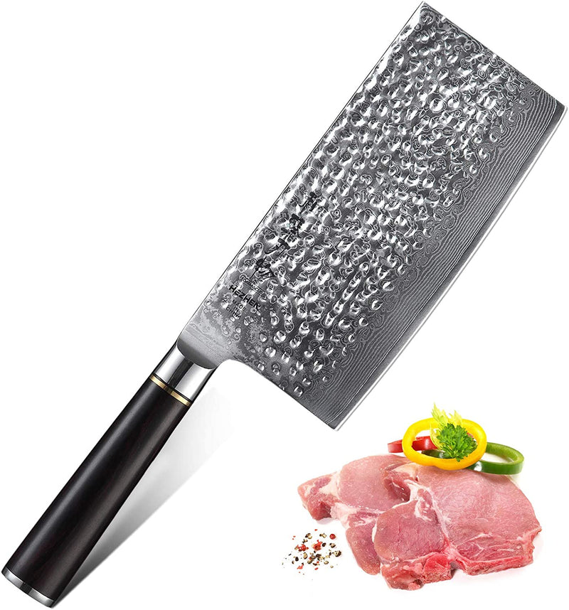 HEZHEN 5PC Damascus Kitchen Knives Set, Chef Knife Nakiri Santoku and Utility Knife Hammered Forging 67 Layer Japanese Damascus Steel Professional Chef'S Kitchen Knife Ebony Handle - Classic Series Home & Garden > Kitchen & Dining > Kitchen Tools & Utensils > Kitchen Knives HEZHEN Meat Cleaver  