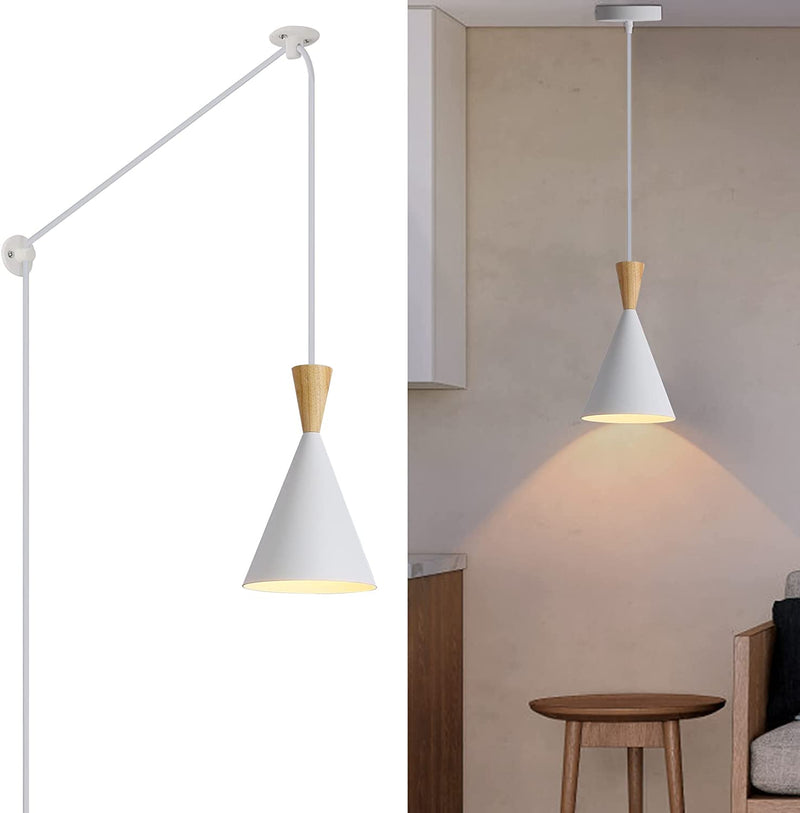 Modern Plug in Pendant Light with Cord, Adjustable Chandelier Hanging Lamps That Plug into Wall Outlet for Kitchen Island, Bedroom, Living Room, Dining Room, Contemporary Wall Décor White (Plus) Home & Garden > Lighting > Lighting Fixtures DEC LUCE DECOLUCE LIGHTING funnel pendant light white plus  