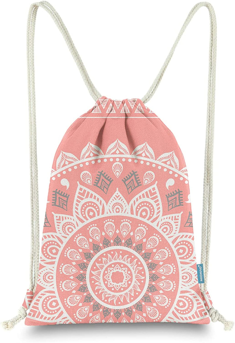 Miomao Drawstring Backpack Mandala Style String Bag Canvas Beach Sport Daypack Home & Garden > Household Supplies > Storage & Organization Qingdao Miomao E-Commerce Co., Ltd Coral Pink  