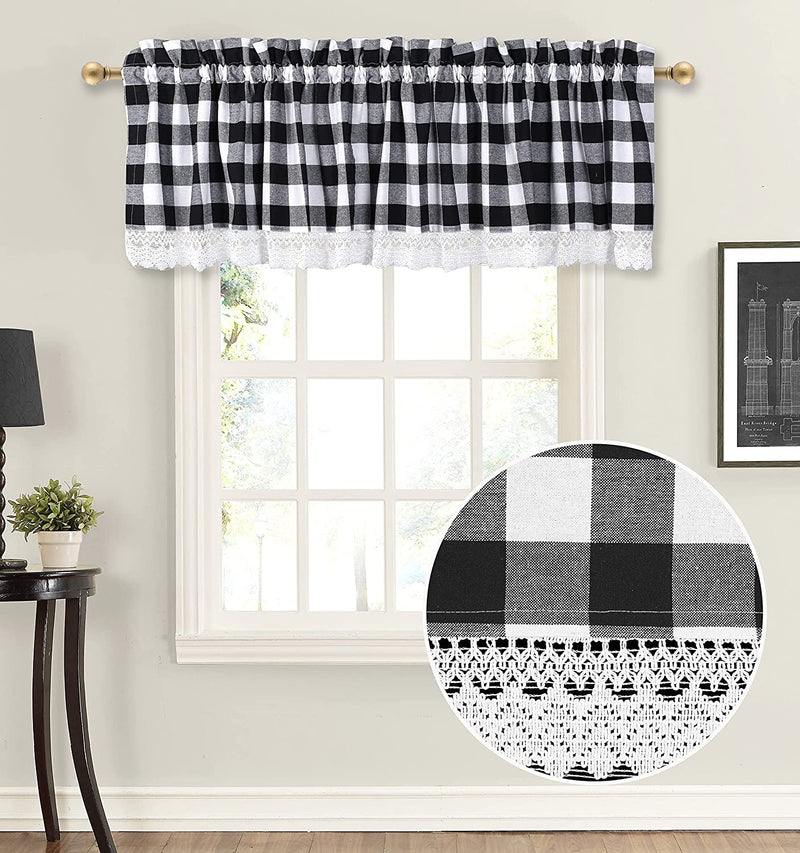 Light & Pro Black and White Gingham Check Curtain - Window Treatment Décor Panel for Kitchen Nursery Bedroom Livingroom - Buffalo Plaid Rod Pocket Curtains Pack of 2 - 50X63 Inch Home & Garden > Decor > Window Treatments > Curtains & Drapes Light & Pro Black White 16x72 - Check Valance 