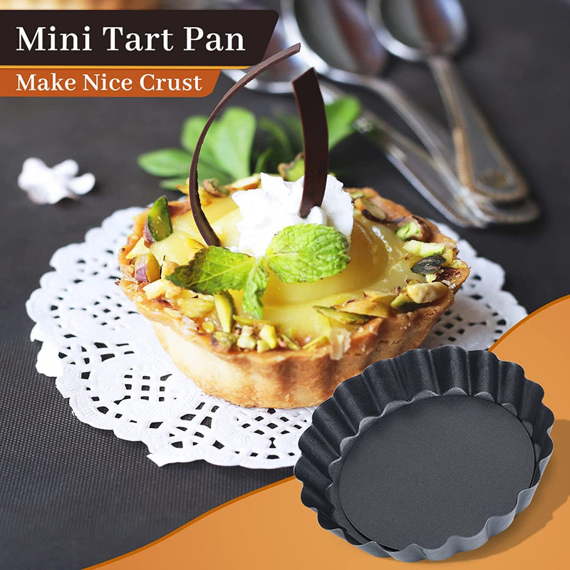 Suice 4 Inch Mini Tart Pan 8 Packs, Small round Quiche Pan with Removable Bottom Tart Mold Pie Pan Nonstick Bakeware Set Reusable for Oven Baking Desserts for Egg Tart, Cheese Tart - Black Home & Garden > Kitchen & Dining > Cookware & Bakeware Suice   
