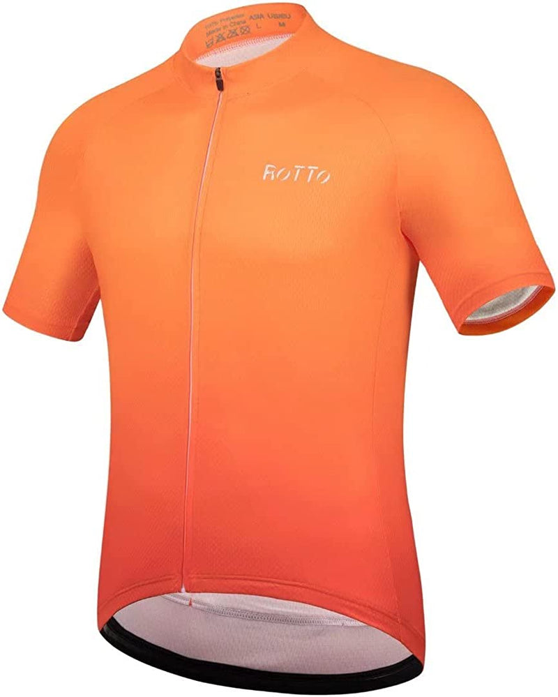 ROTTO Cycling Jersey Mens Bike Shirt Short Sleeve Gradient Color Series Sporting Goods > Outdoor Recreation > Cycling > Cycling Apparel & Accessories ROTTO C3 Orange-red Large 