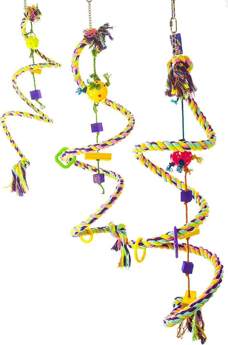 Birds LOVE Cotton Boing N' Toy with Plastic Chews & Toy Rattle Ball on Sisal Rope, African Congo, Goffin Cockatoo, Mini Macaw, Yellow Naped , Size MD: 0.87"Dia*63"L (Full Length If Straightened)