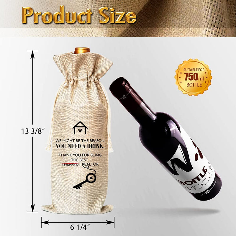 Client Gift Ideas for Realtors, Housewarming or as a Closing Gift from a Realtor, Wine Bag Gift for Realtors-Cotton Linen Drawstring Wine Bags(1 Pack) Home & Garden > Kitchen & Dining > Barware Muruseni   