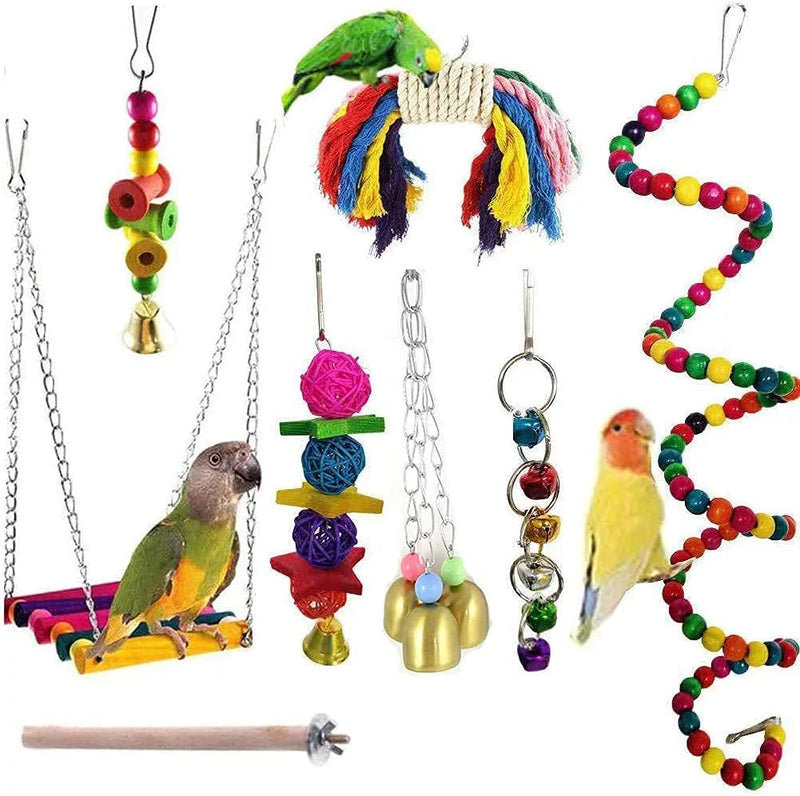 JIAYUE Bird Parrot Toys - 8 Pieces, Parrot Chewing Toys Bird Cage Accessories Perfect Bird Toy Used for Parakeets, Small Parrots, Conures, Macaws, Starlings, Finch