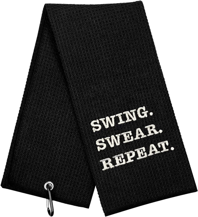 Funny Golf Towel, Oh My God Look at Her Putt - Golf Gifts for Men Women, Golf Accessories for Women, Embroidered Golf Towels for Golf Bags with Clip, Black Sporting Goods > Outdoor Recreation > Winter Sports & Activities botogift Black-swing Swear Repeat  
