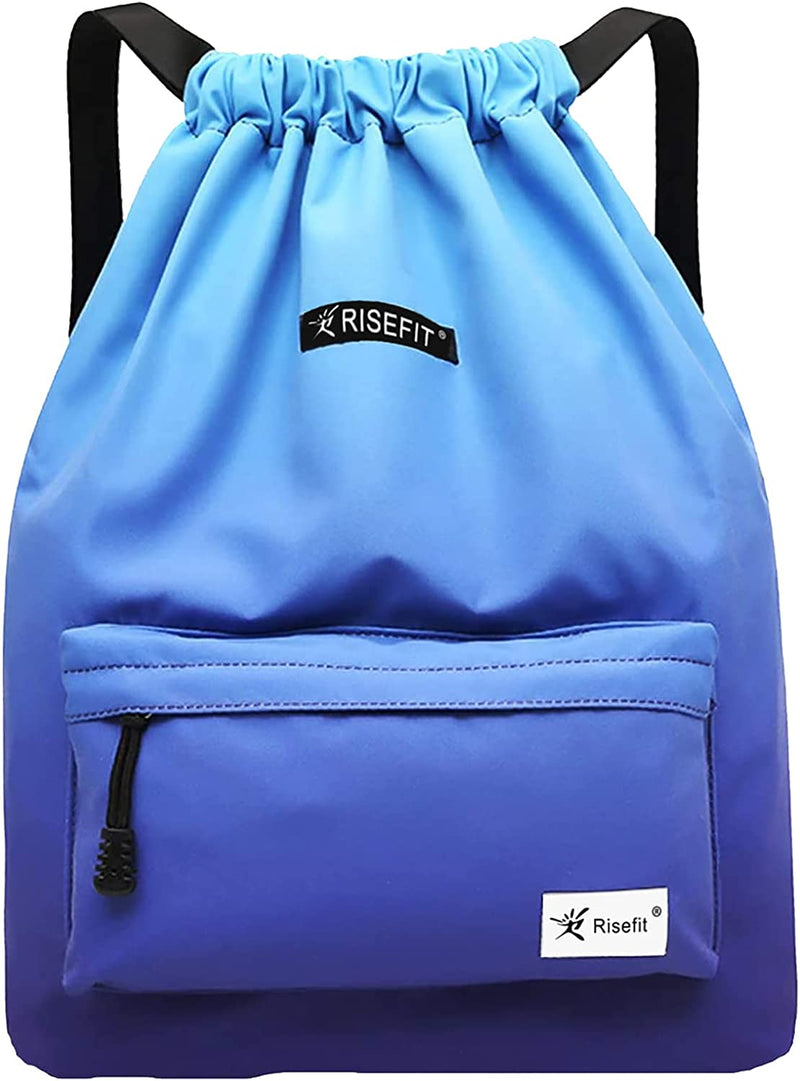 Waterproof Drawstring Bag, Gym Bag Sackpack Sports Backpack for Men Women Girls Home & Garden > Household Supplies > Storage & Organization Risefit 09-gradual Blue  
