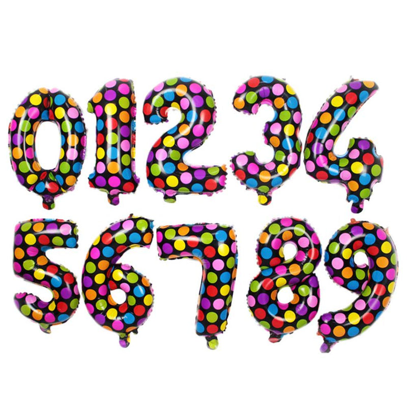 Frcolor 10Pcs 16 Inch Colorful Polka Dot Number Aluminum Foil Balloons Birthday Party Wedding Decor Air Baloons Event Party Supplies (0-9 Number)
