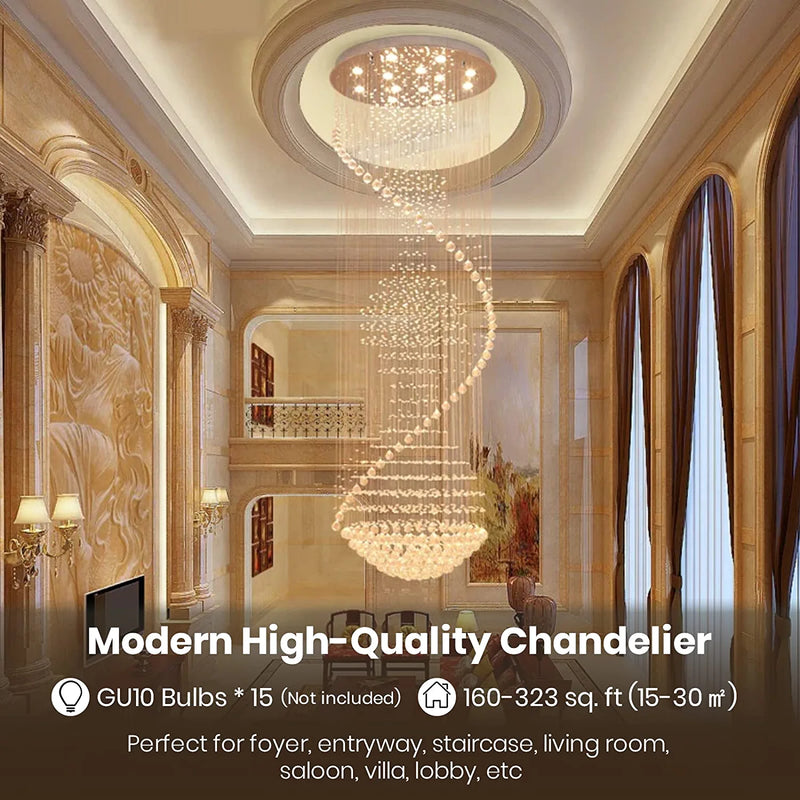 Siljoy Modern Spiral Crystal Chandelier Large Luxury Rain Drop Flush Mount Ceiling Light for Foyer Staircase Entryway D 32" X H 86.6" Home & Garden > Lighting > Lighting Fixtures > Chandeliers Siljoy   