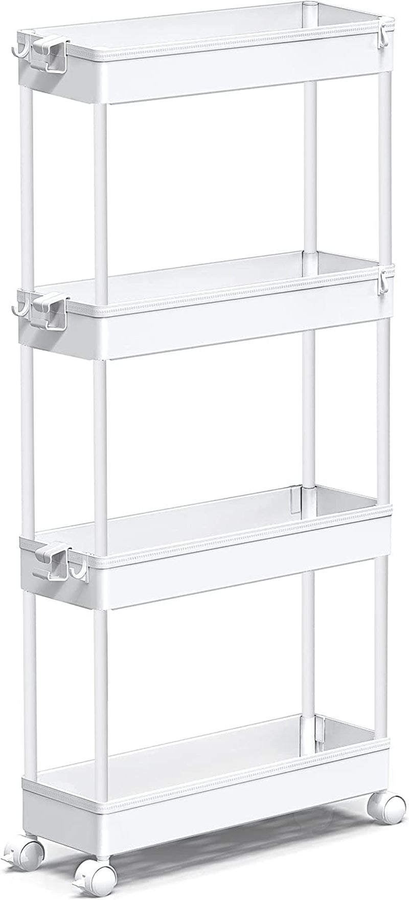 SPACEKEEPER Slim Rolling Storage Cart 4 Tier Bathroom Organizer Mobile Shelving Unit Storage Rolling Utility Cart Tower Rack for Kitchen Bathroom Laundry Narrow Places, White Home & Garden > Household Supplies > Storage & Organization SPACEKEEPER White  