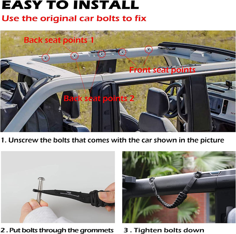 Seven Sparta 4 Pack Roll Bar Grab Handles Compatible with Ford Bronco 2021 2022 2/4 Door, Paracord Grip Handle, Bronco Interior Accessories (Not Fit Bronco Sport) Sporting Goods > Outdoor Recreation > Winter Sports & Activities LS-1103   
