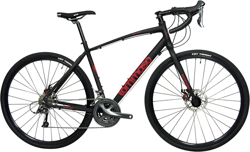 Tommaso Sentiero Gravel Bike, Shimano Claris Adventure Bike with Disc Brakes, Extra Wide Tires, Perfect for Road or Dirt Trail Touring, Matte Black, Red Sporting Goods > Outdoor Recreation > Cycling > Bicycles Tommaso Matte Black/Red XL (6'2"-6'5") 