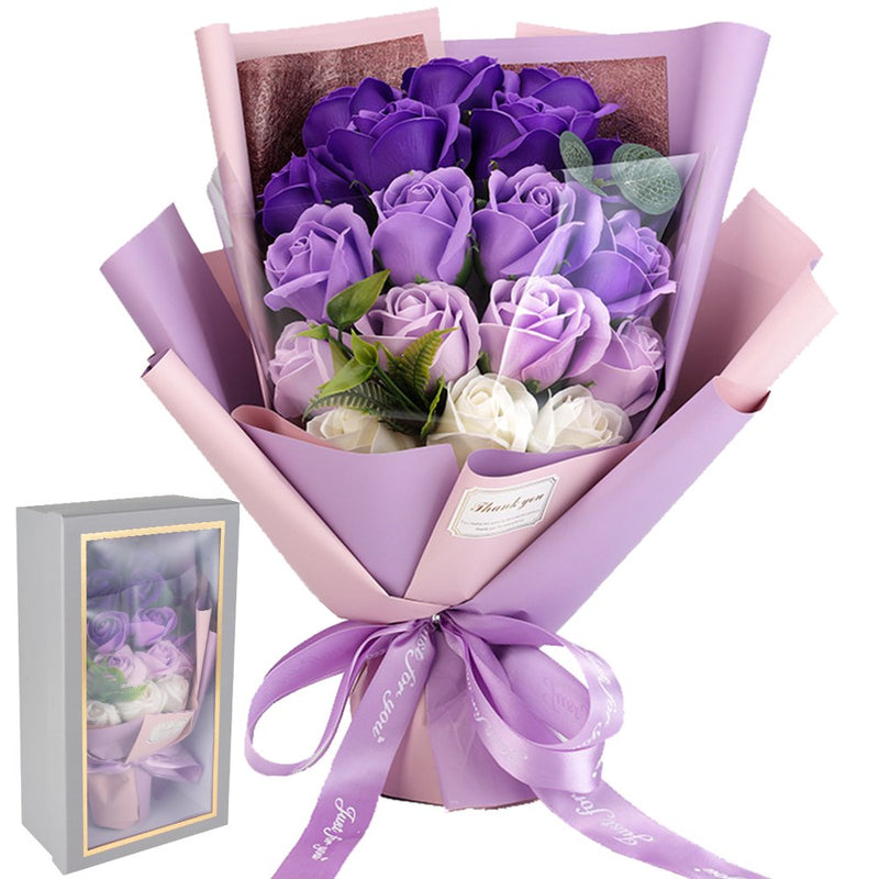 GOTYDI 18 Flowers Artificial Soap Flower Bouquet with Card Realistic Rose Flower Bouquet Gift Box Flower Flores Home Decor Gift for Valentine'S Day Birthday Christmas Wedding Decoration Home & Garden > Decor > Seasonal & Holiday Decorations GOTYDI Purple  