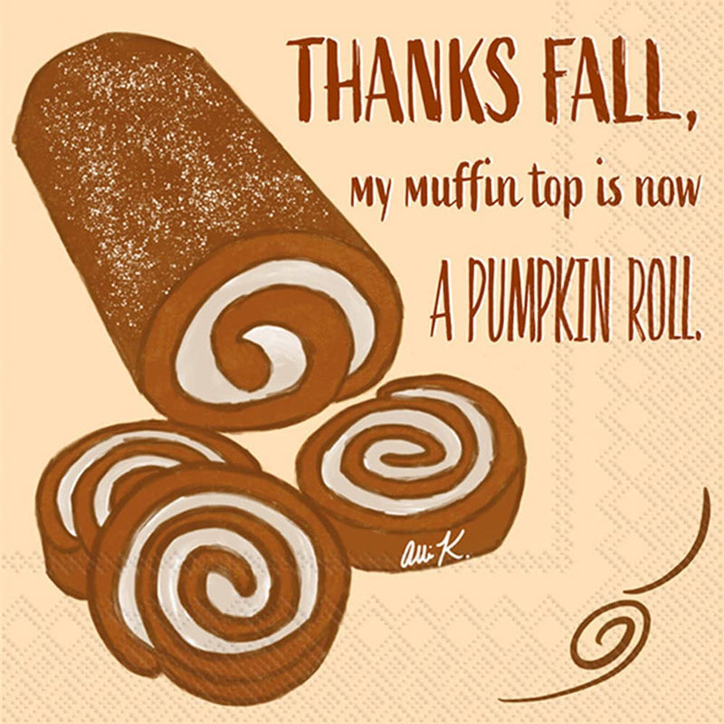 Pumpkin Roll Autumn Cocktail Napkins - Designer Barware Beverage Fall Party Supplies - Thanks Fall Muffin Top Napkin (3-Ply, 40 Count) Home & Garden > Kitchen & Dining > Barware Scout & Company   