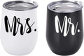 Mr and Mrs Tumblers Bridal Shower Idea for Bride and Groom, 12 Oz Wine Tumbler Wedding Idea for Newlyweds Couples Bride to Be Engagement Honeymoon, Insulated Mr Mrs Wine Tumbler Set, Set of 2 Home & Garden > Kitchen & Dining > Tableware > Drinkware GINGPROUS Black 1 and White  