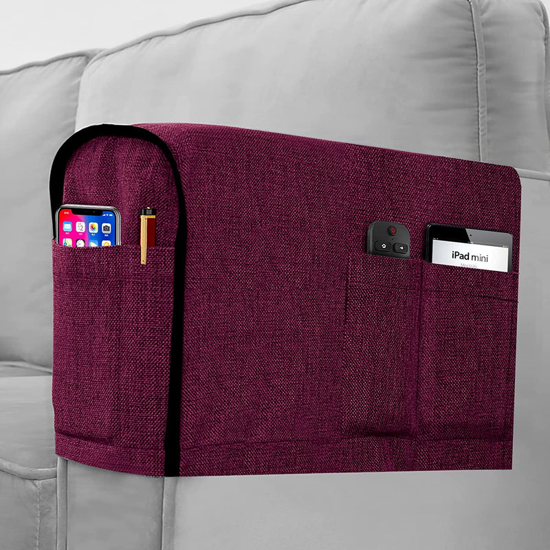 Joywell Linen Armrest Covers for Living Room Anti-Slip Sofa Arm Protector for Dogs, Cats, Pets Armchair Slipcover for Recliner with 4 Pockets for TV Remote Control, Phone, Set of 2, Black Home & Garden > Decor > Chair & Sofa Cushions Joywell Purple 6 inch width 