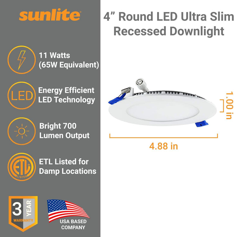Sunlite 87700-SU LED 4-Inch round Ultra Slim Recessed Downlight with Junction Box 11 Watts (65W Equivalent), 120 Volts, 700 Lumen, Dimmable, Tunable 30K/40K/50K Color Temperature, ETL Listed, 1-Pack Home & Garden > Lighting > Flood & Spot Lights Sunlite   