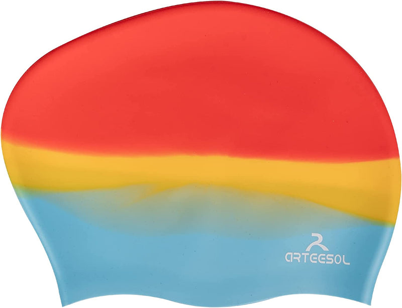 Swim Cap Kids - Silicone Swimming Cap for Kids for Long Hair Waterproof Kids Swim Cap Comfortable Fit for Boys Girls Children Junior Aged 5-17 Sporting Goods > Outdoor Recreation > Boating & Water Sports > Swimming > Swim Caps Blackace arteesol Rosy Clouds X-Large 