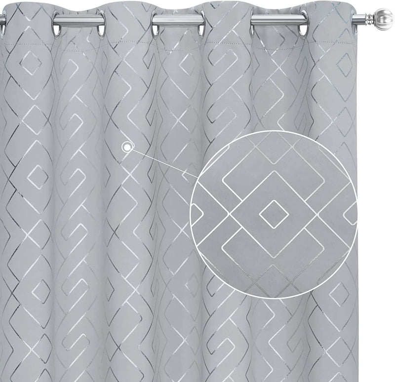 Ombre Blackout Curtains 84 Inches Long Damask Patterned Grommet Curtain Panels Grey Gradient Window Treatments Thermal Insulated Window Drapes for Bedroom Living Room(Grey, 2 Panels/ 52X84 Inch)