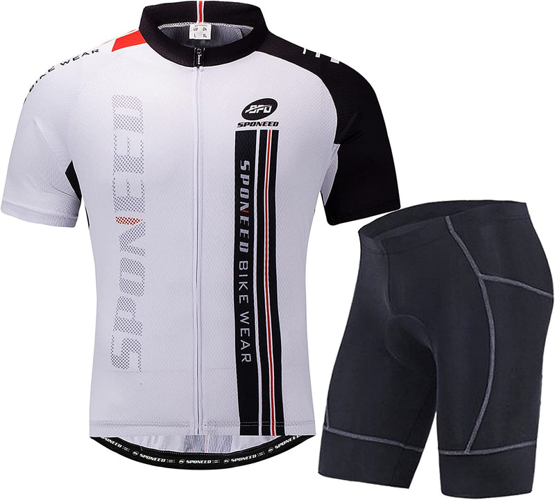 Sponeed Men Cycling Outfit Set MTB Bicycle Jersey Road Biker Shorts Trianthlon Cyclwear Shirts Sporting Goods > Outdoor Recreation > Cycling > Cycling Apparel & Accessories Sentibery Multi White X-Large 