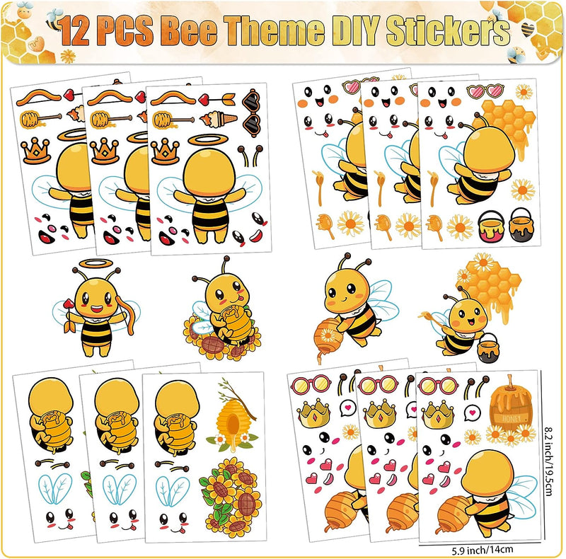 Erweicet Bee Party Favors 72 PCS Cute Bee Slap Bracelets DIY Stickers Honeycomb Temporary Tattoos Keychain Plastic Straws Gift Bags for Bee Day Theme Kids Birthday Party Baby Shower Party Supplies  Erweicet   