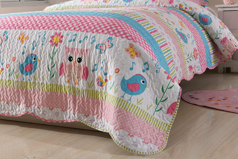 Marcielo 2 Piece Kids Bedspread Quilts Set Throw Blanket for Teens Boys Girls Bed Printed Bedding Coverlet Bird Garden Owl A73 (Twin) Home & Garden > Linens & Bedding > Bedding MarCielo   