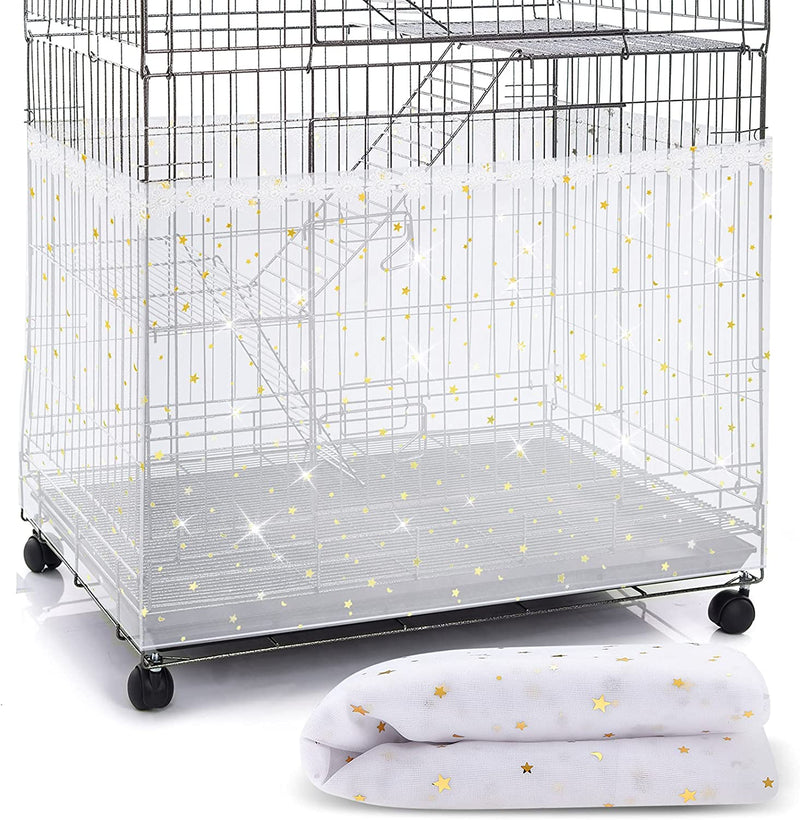 Large Bird Cage Cover Birdcage Nylon Mesh Net Cover Seed Feather Catcher Twinkle Star Universal Birdcage Cover Bird Seed Guard Skirt for Parakeet Macaw African round Square Cage (Black, L) Animals & Pet Supplies > Pet Supplies > Bird Supplies > Bird Cages & Stands Shappy White X-Large 