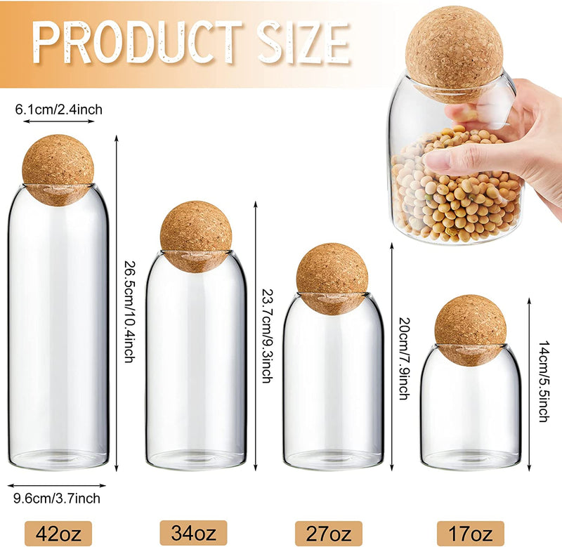 Potchen 8 Packs Glass Storage Bottle Sealed Jar with Cork Ball Wood Lid Glass Canisters Sugar Candy Coffee Container for Kitchen Food 17Oz 27Oz 34Oz 42Oz Home & Garden > Decor > Decorative Jars Potchen   
