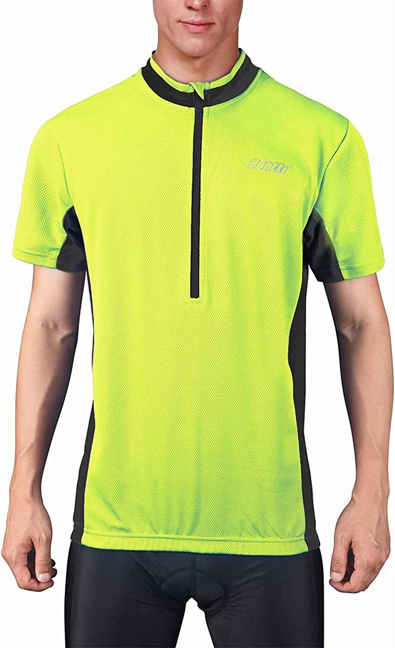Bpbtti Men'S Cycling Jersey Short Sleeve Bike Biking Shirts with Half Front Zipper & 3-Rear Pockets Sporting Goods > Outdoor Recreation > Cycling > Cycling Apparel & Accessories bpbtti Neon Yellow/Black Medium 