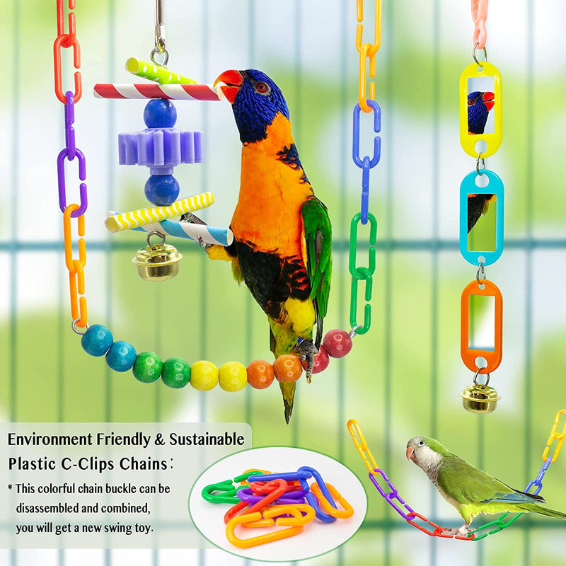 Duckiimo Bird Parakeet Swing Chewing Toys, Parrot Hammock Bell Toys, Bird Small Mirror Toy in Cage for Parakeets, Cockatiels, Conure, Lovebirds, Budgies, Mynahs, Finches Accessories Toy (DKM0721BC02)